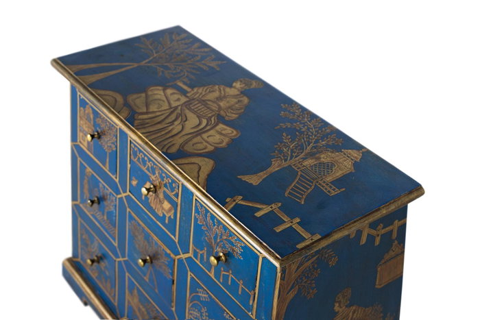 GINER Y COLOMER Commode à 9 tiroirs Bleu et doré